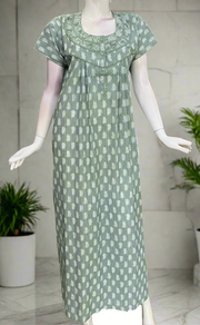 Pista Green Tiny Floral Pure Cotton Nighty. Pure Durable Cotton | Laces and Frills
