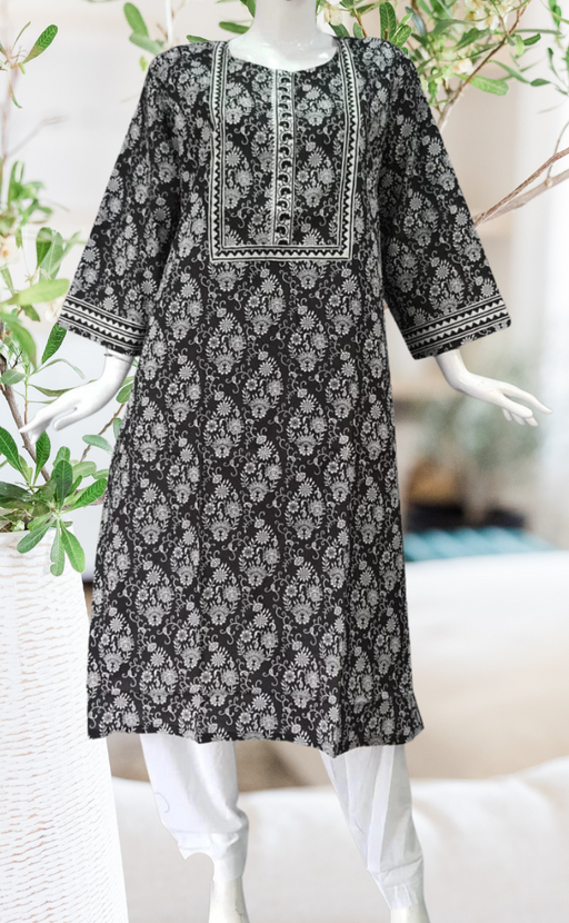 Black and White Mughal Motif Jaipuri Cotton Kurti.Pure Versatile Cotton. | Laces and Frills - Laces and Frills