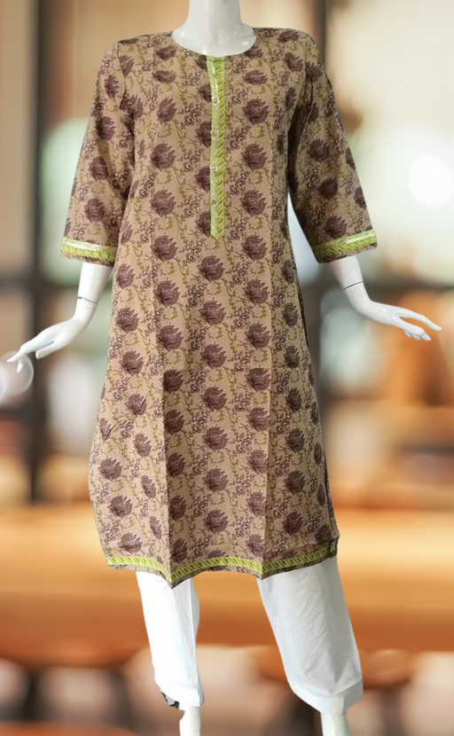 Mauve/Violet With Green Garden Jaipuri Cotton Kurti .Pure Versatile Cotton. | Laces and Frills - Laces and Frills