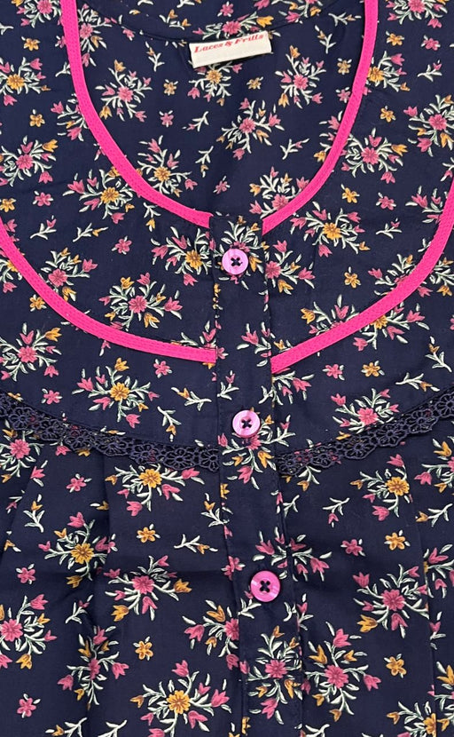 Navy Blue Garden Soft 3XL Nighty . Soft Breathable Fabric | Laces and Frills - Laces and Frills