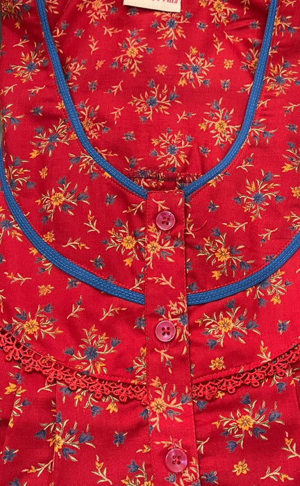 Red Garden Soft 5XL Nighty . Soft Breathable Fabric | Laces and Frills - Laces and Frills