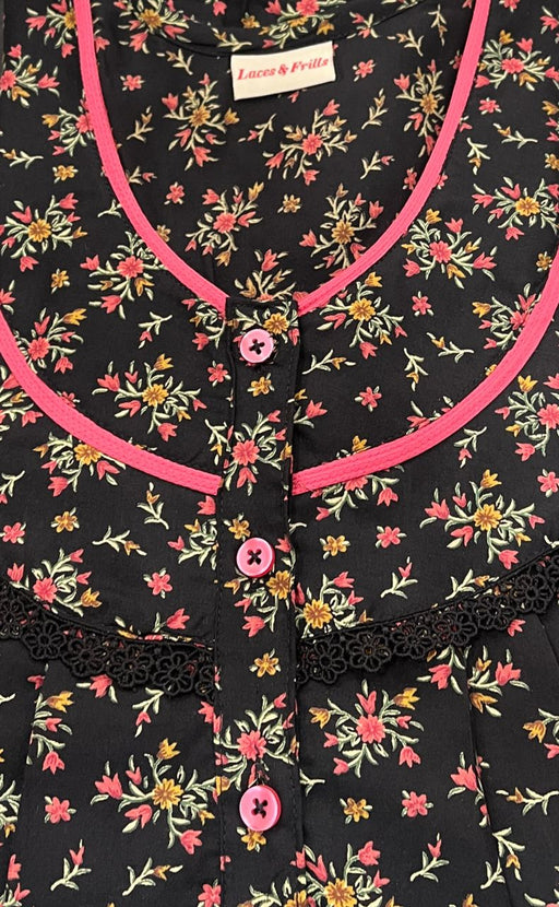 Black Garden Soft 3XL Nighty . Soft Breathable Fabric | Laces and Frills - Laces and Frills