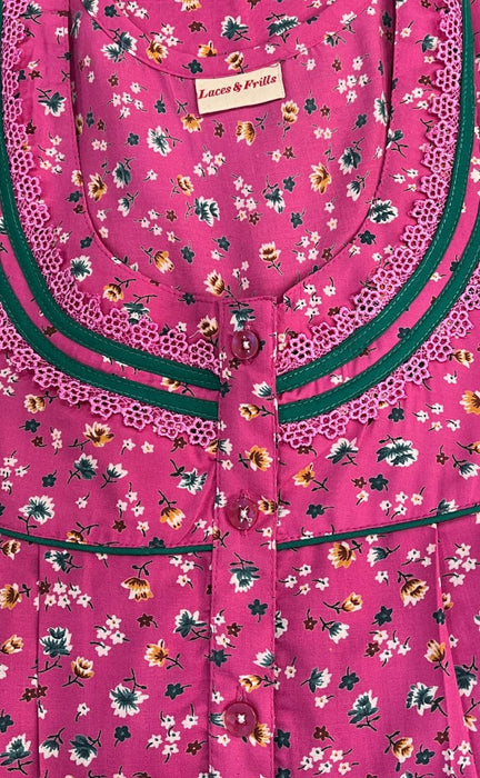 Pink Floral Soft 4XL Nighty . Soft Breathable Fabric | Laces and Frills - Laces and Frills