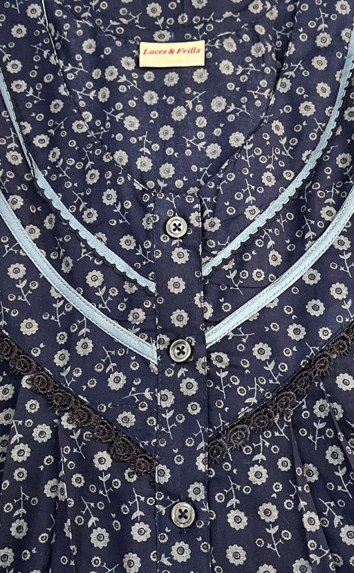 Navy Blue Flora Soft Slim Fit Nighty. Soft Breathable Fabric  | Laces and Frills - Laces and Frills