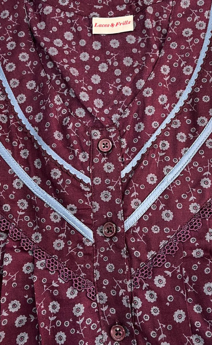 Maroon Flora Soft 5XL Nighty . Soft Breathable Fabric | Laces and Frills - Laces and Frills
