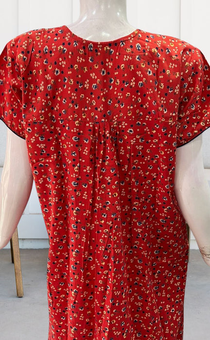Red Flora Soft Slim Fit Nighty. Soft Breathable Fabric  | Laces and Frills - Laces and Frills