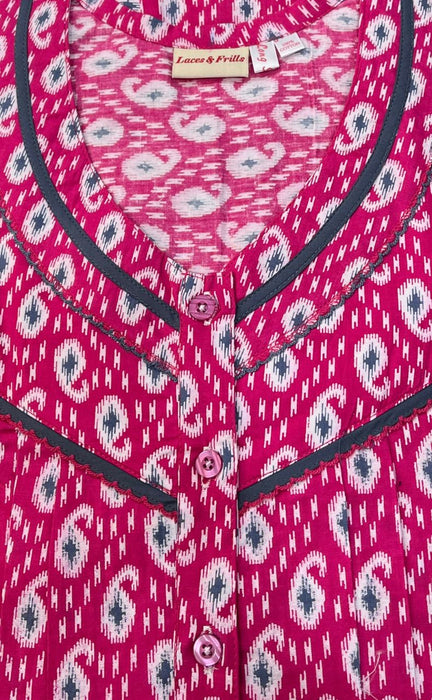 Pink Manga Motif Pure Cotton Full Sleeves  3XL Nighty . Pure Durable Cotton | Laces and Frills - Laces and Frills
