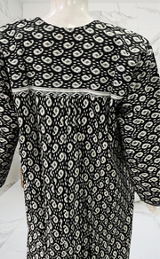 Black Manga Motif Pure Cotton Full Sleeves Nighty. Soft Breathable Fabric | Laces and Frills - Laces and Frills