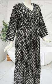 Black Manga Motif Pure Cotton Full Sleeves Nighty. Soft Breathable Fabric | Laces and Frills - Laces and Frills