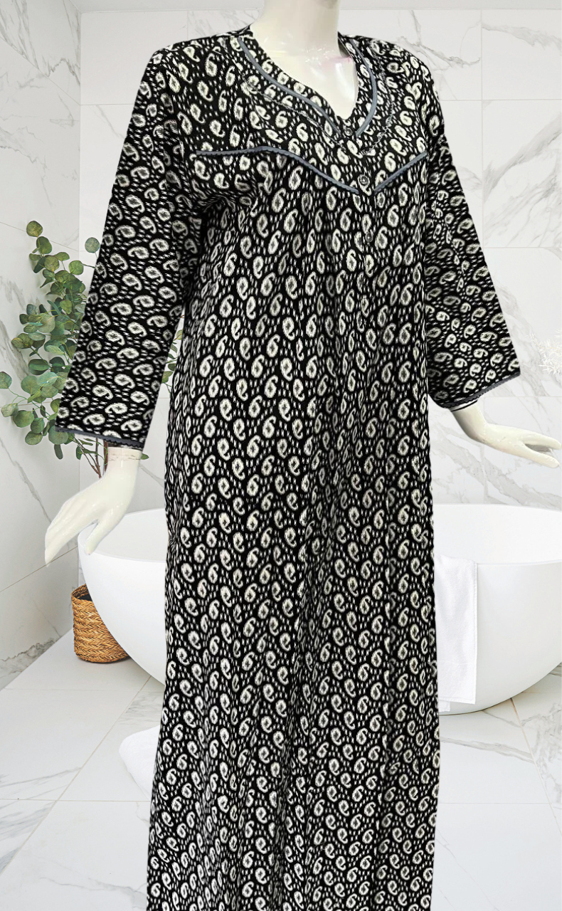 Black Manga Motif Pure Cotton Full Sleeves Nighty. Soft Breathable Fabric | Laces and Frills - Laces and Frills