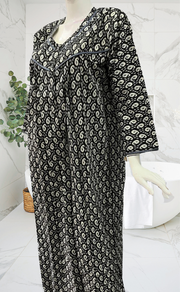 Black Manga Motif Pure Cotton Full Sleeves Nighty. Soft Breathable Fabric | Laces and Frills - Laces and Frills