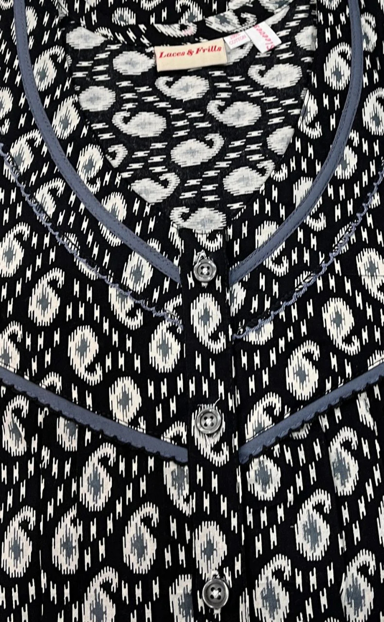 Black Manga Motif Pure Cotton Full Sleeves Nighty. Soft Breathable Fabric | Laces and Frills - Laces and Frills