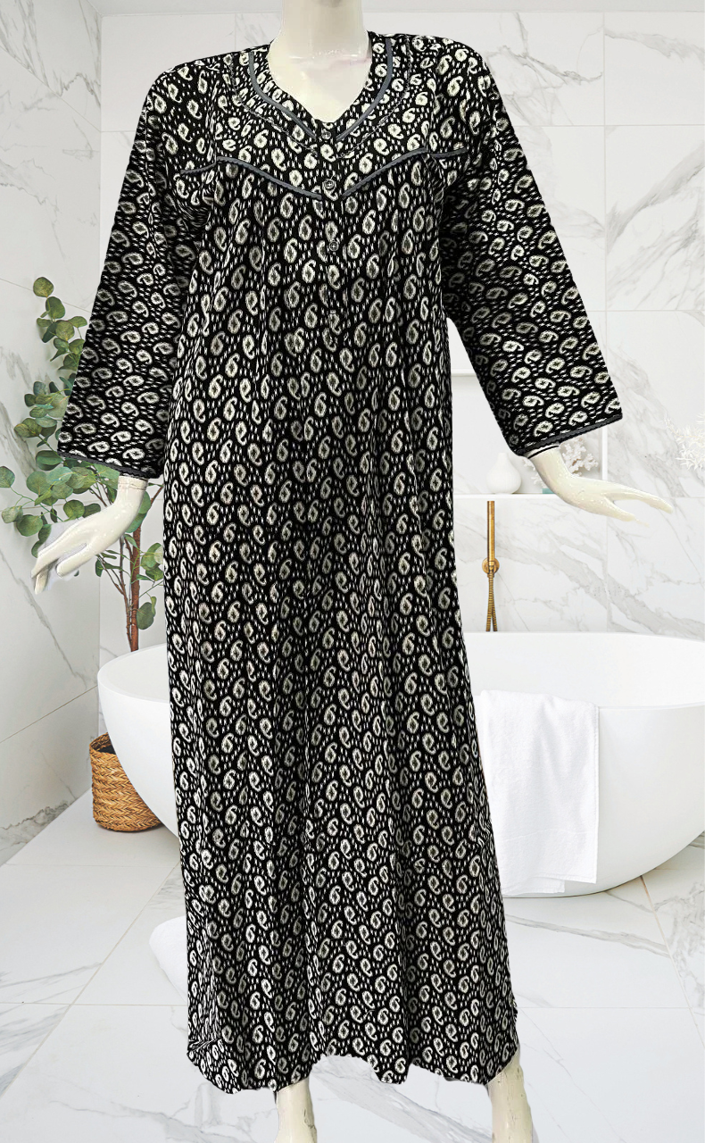 Black Manga Motif Pure Cotton Full Sleeves Nighty. Soft Breathable Fabric | Laces and Frills - Laces and Frills