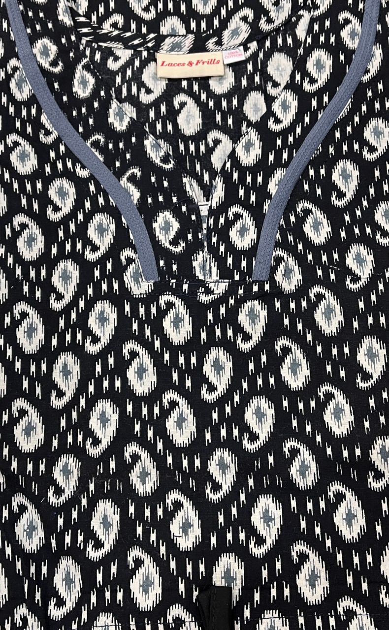 Black Manga Motif Pure Cotton Kaftan .Pure Durable Cotton | Laces and Frills - Laces and Frills