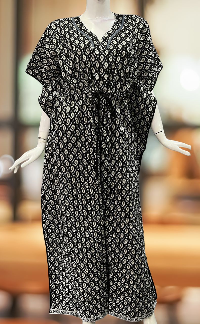 Black Manga Motif Pure Cotton Kaftan .Pure Durable Cotton | Laces and Frills - Laces and Frills