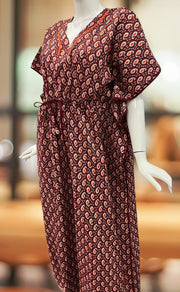Maroon Manga Motif Pure Cotton Kaftan .Pure Durable Cotton | Laces and Frills - Laces and Frills