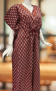 Maroon Manga Motif Pure Cotton Kaftan .Pure Durable Cotton | Laces and Frills - Laces and Frills