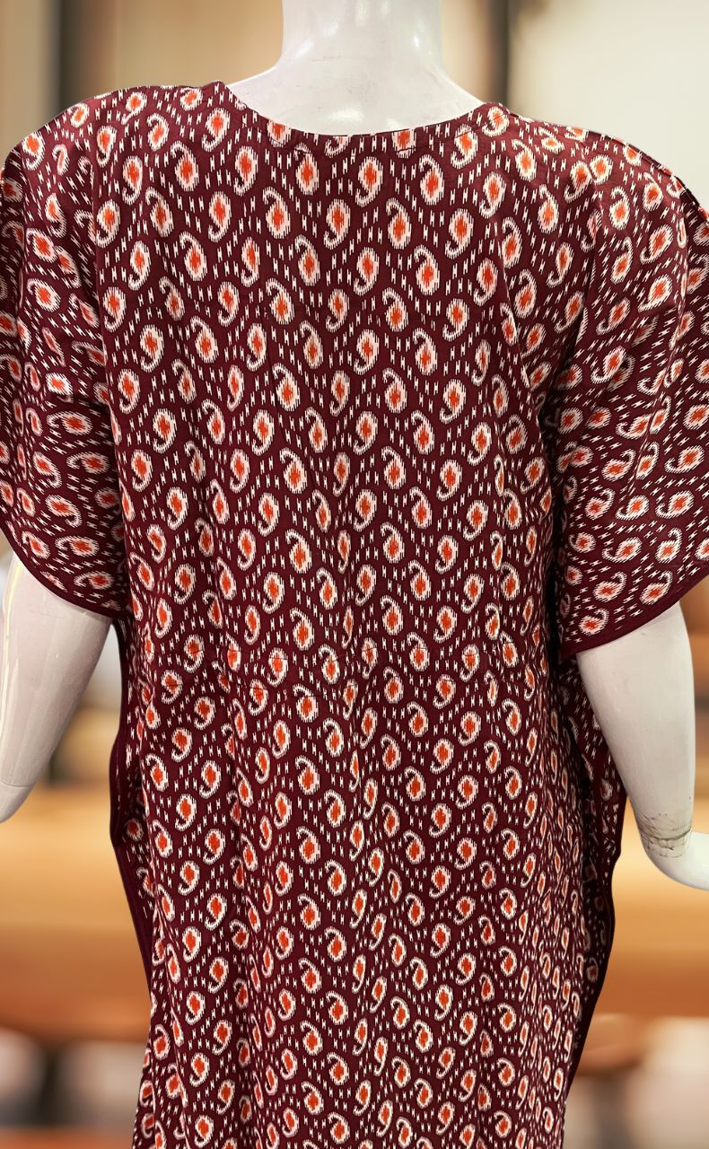 Maroon Manga Motif Pure Cotton Kaftan .Pure Durable Cotton | Laces and Frills - Laces and Frills
