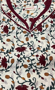 Off White/Green Kalamkari Pure Cotton Kaftan .Pure Durable Cotton | Laces and Frills - Laces and Frills