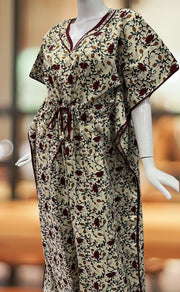 Off White/Green Kalamkari Pure Cotton Kaftan .Pure Durable Cotton | Laces and Frills - Laces and Frills