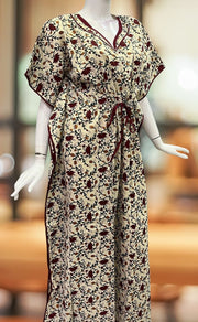 Off White/Green Kalamkari Pure Cotton Kaftan .Pure Durable Cotton | Laces and Frills - Laces and Frills