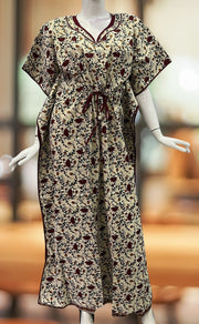 Off White/Green Kalamkari Pure Cotton Kaftan .Pure Durable Cotton | Laces and Frills - Laces and Frills