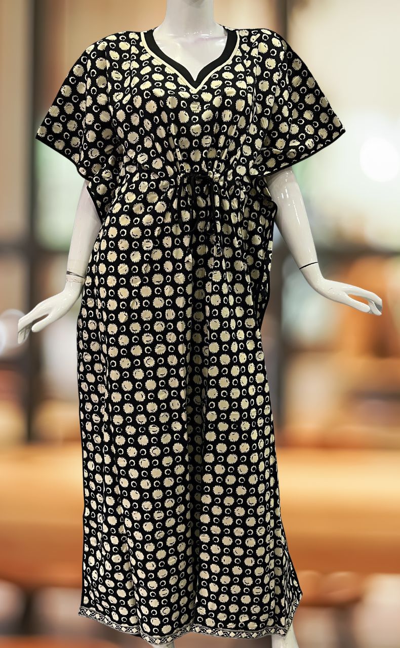 Black Flora Pure Cotton Kaftan .Pure Durable Cotton | Laces and Frills - Laces and Frills