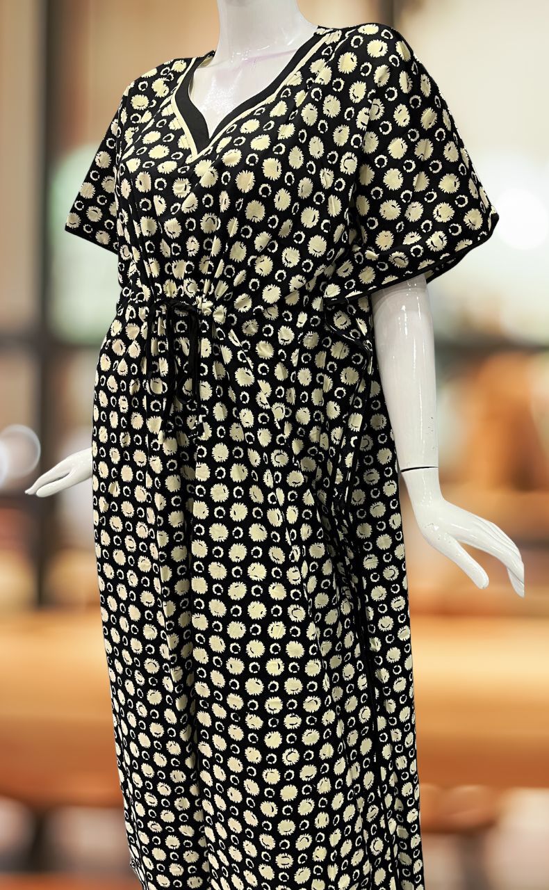 Black Flora Pure Cotton Kaftan .Pure Durable Cotton | Laces and Frills - Laces and Frills