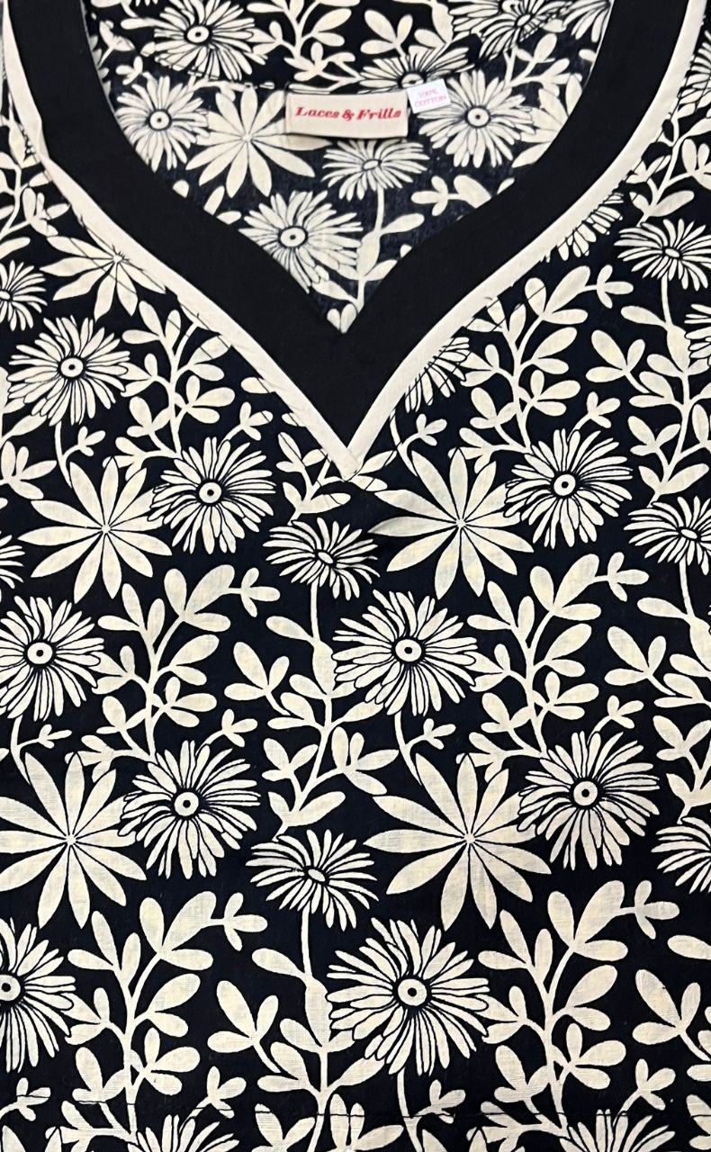 Black Flora Pure Cotton Kaftan .Pure Durable Cotton | Laces and Frills - Laces and Frills