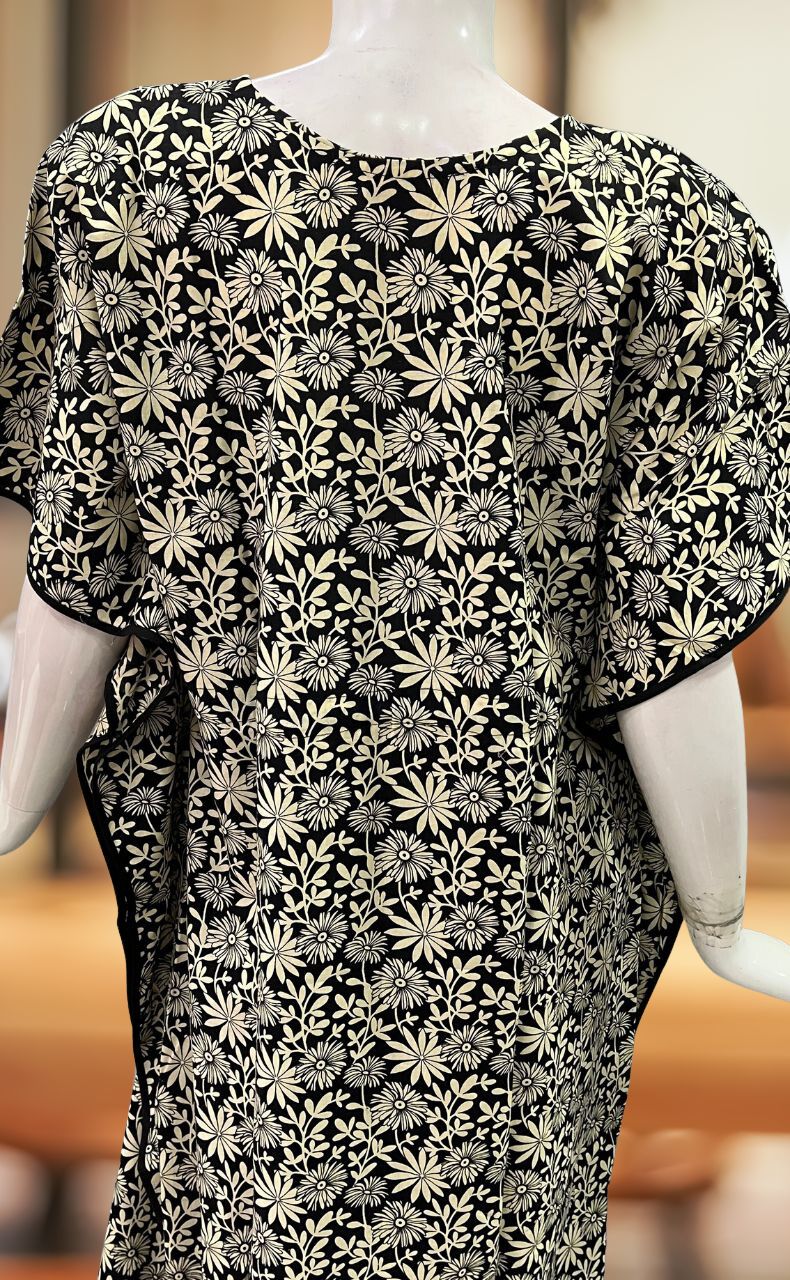 Black Flora Pure Cotton Kaftan .Pure Durable Cotton | Laces and Frills - Laces and Frills