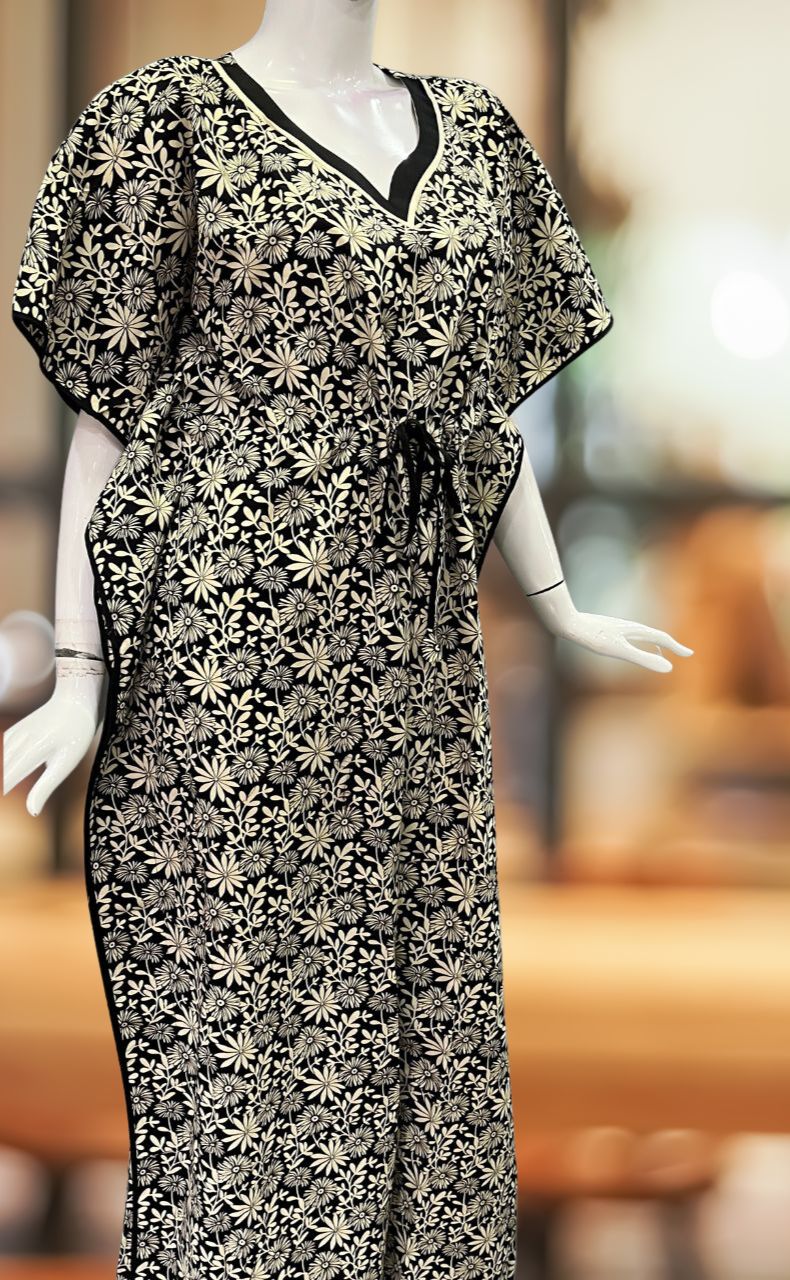 Black Flora Pure Cotton Kaftan .Pure Durable Cotton | Laces and Frills - Laces and Frills