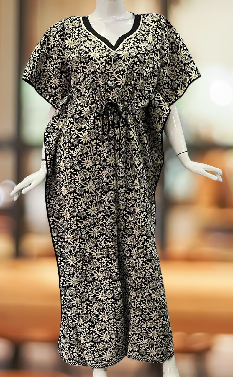 Black Flora Pure Cotton Kaftan .Pure Durable Cotton | Laces and Frills - Laces and Frills