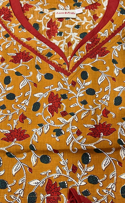 Yellow Kalamkari Pure Cotton Kaftan .Pure Durable Cotton | Laces and Frills - Laces and Frills