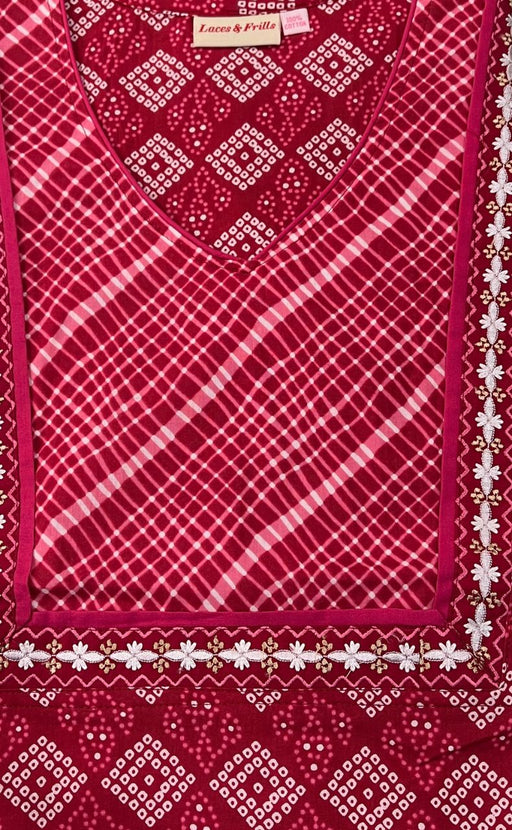 Rani Pink Bandini Pure Cotton Slim Fit Nighty . Pure Durable Cotton | Laces and Frills - Laces and Frills