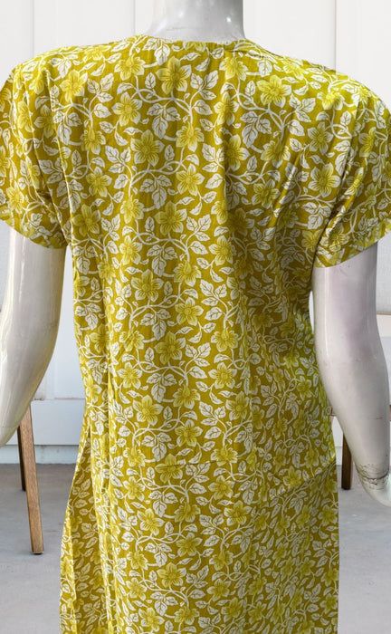 Yellow Floral Garden Pure Cotton Nighty. Pure Durable Cotton | Laces and Frills - Laces and Frills