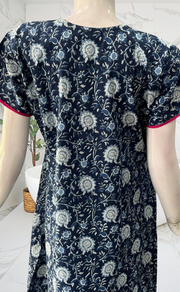 Navy Blue Garden Pure Cotton Nighty. Pure Durable Cotton | Laces and Frills - Laces and Frills