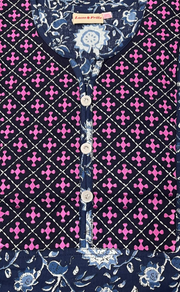 Navy Blue Garden Pure Cotton Nighty. Pure Durable Cotton | Laces and Frills - Laces and Frills