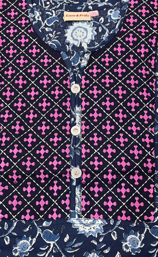 Navy Blue Garden Pure Cotton Nighty. Pure Durable Cotton | Laces and Frills - Laces and Frills