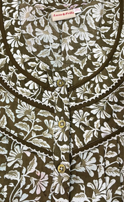 Olive Green Flora Pure Cotton Nighty. Pure Durable Cotton | Laces and Frills - Laces and Frills