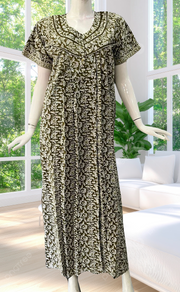 Olive Green Flora Pure Cotton Nighty. Pure Durable Cotton | Laces and Frills - Laces and Frills