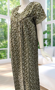 Olive Green Flora Pure Cotton Nighty. Pure Durable Cotton | Laces and Frills - Laces and Frills