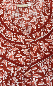 Rust Maroon Flora Pure Cotton Nighty. Pure Durable Cotton | Laces and Frills - Laces and Frills