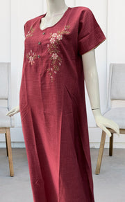 Onion Pink Embroidery Rayon Nighty.  Flowy Rayon Fabric | Laces and Frills - Laces and Frills