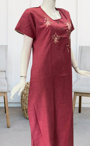 Onion Pink Embroidery Rayon Nighty.  Flowy Rayon Fabric | Laces and Frills - Laces and Frills