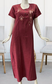 Onion Pink Embroidery Rayon Nighty.  Flowy Rayon Fabric | Laces and Frills - Laces and Frills