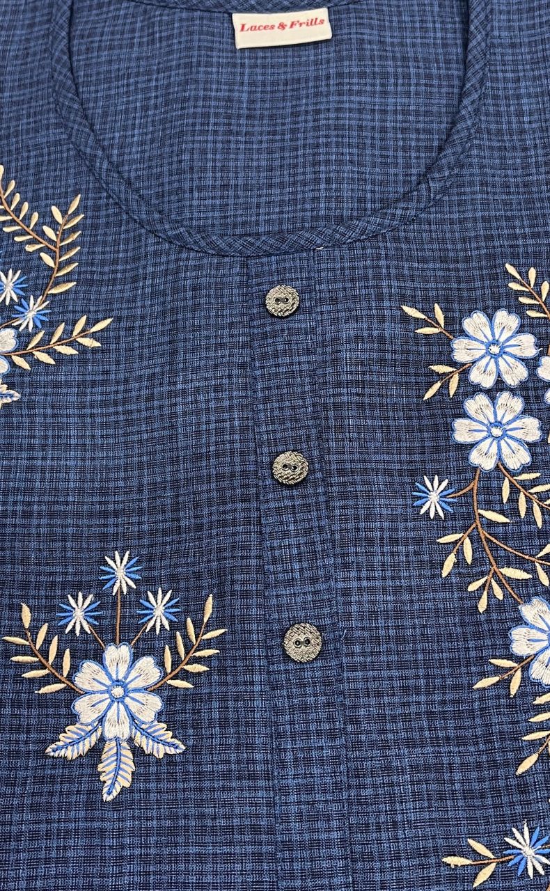 Blue Embroidery Rayon Nighty.  Flowy Rayon Fabric | Laces and Frills - Laces and Frills