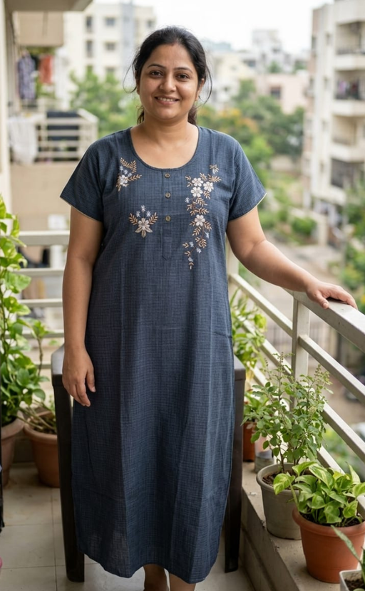 Blue Rayon Nighty.  Flowy Rayon Fabric | Laces and Frills - Laces and Frills