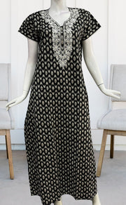 Black/White Ikkat A Line  Pure Cotton Nighty. Pure Durable Cotton | Laces and Frills - Laces and Frills