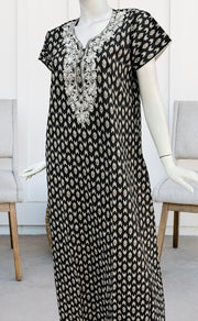 Black/White Ikkat A Line  Pure Cotton Nighty. Pure Durable Cotton | Laces and Frills - Laces and Frills