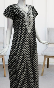 Black/White Ikkat A Line  Pure Cotton Nighty. Pure Durable Cotton | Laces and Frills - Laces and Frills